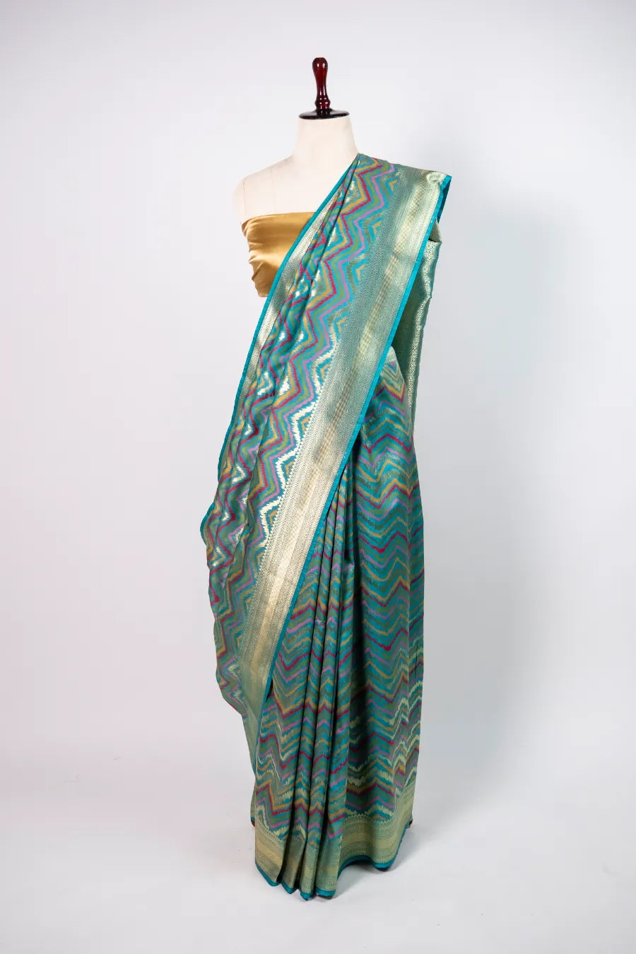 Firozi Kataan Zigzag Banarasi Meena Saree