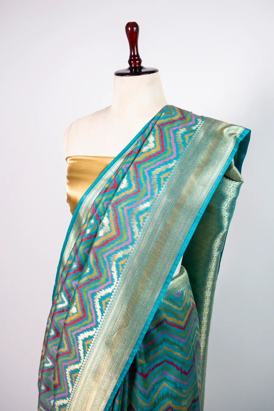 Firozi Kataan Zigzag Banarasi Meena Saree