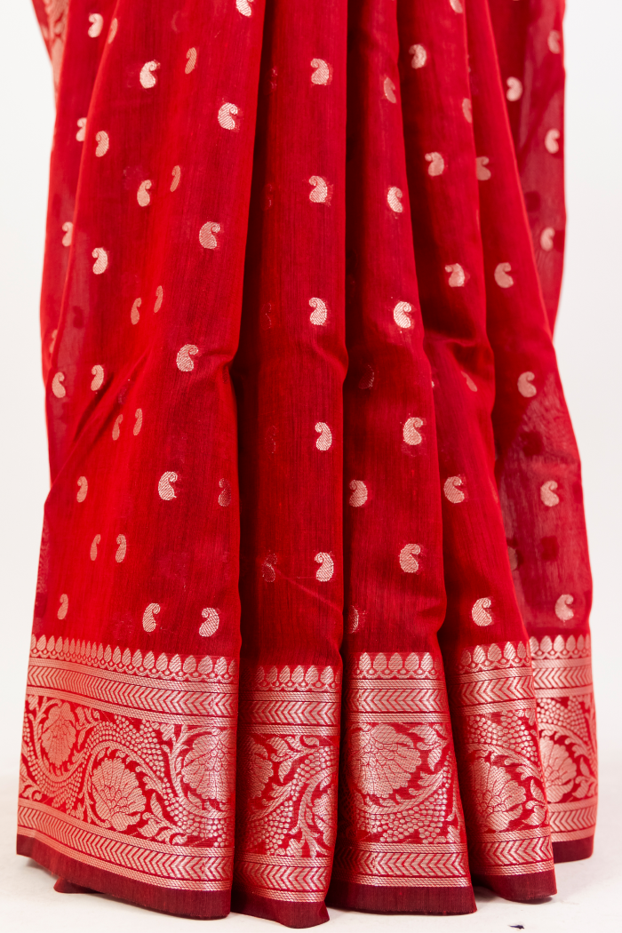 Mahroon Ekraili Cotton Banarasi pattern jakard saree