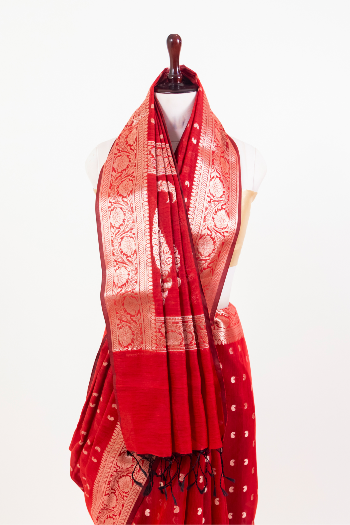 Mahroon Ekraili Cotton Banarasi pattern jakard saree