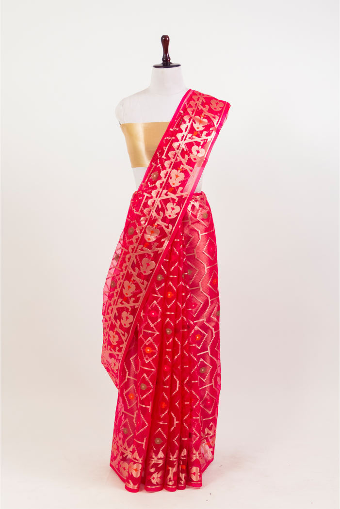 Mahroon Organza Jamdani Saree
