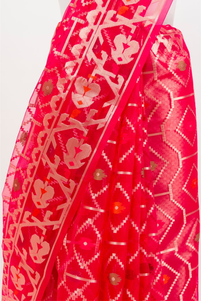 Mahroon Organza Jamdani Saree