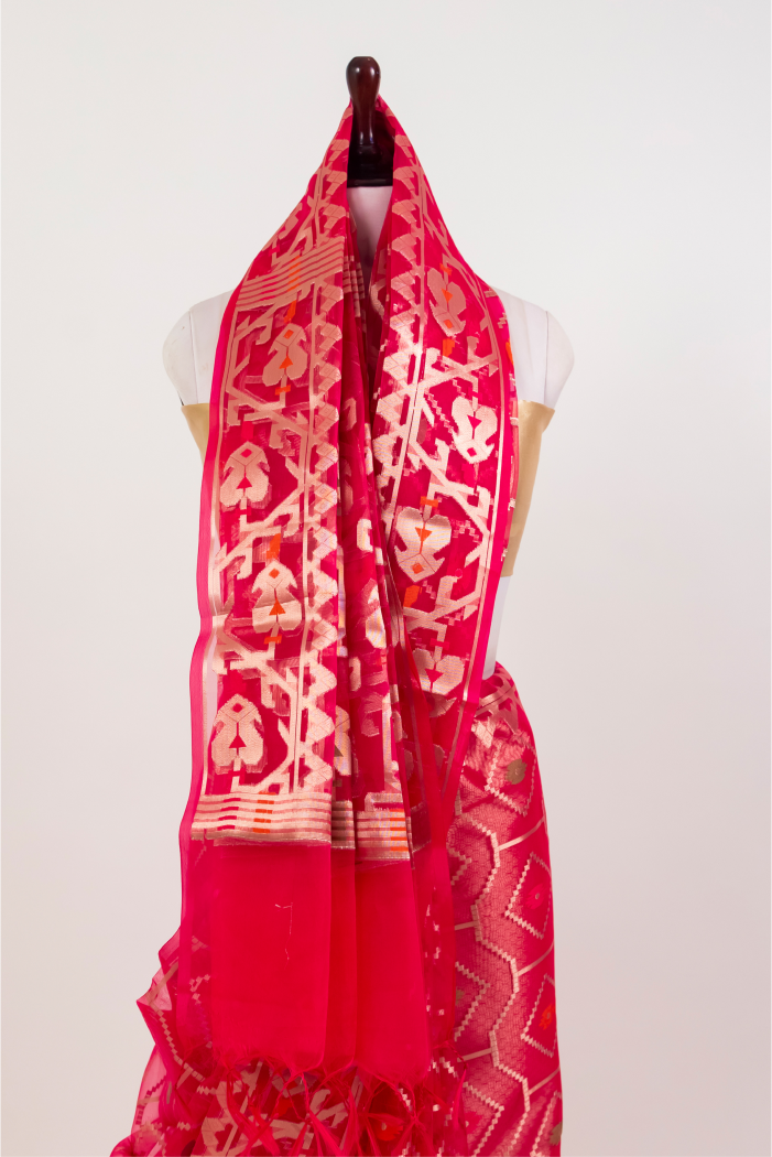 Mahroon Organza Jamdani Saree