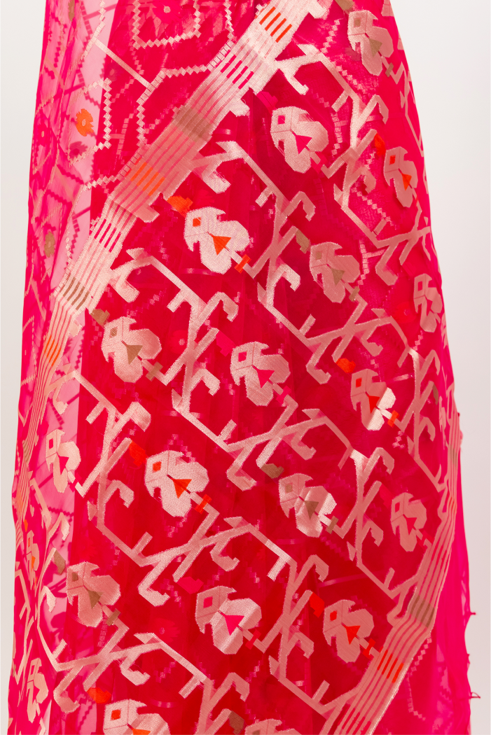 Mahroon Organza Jamdani Saree