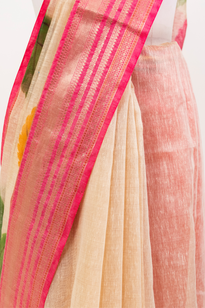 Pure Linen Print Saree