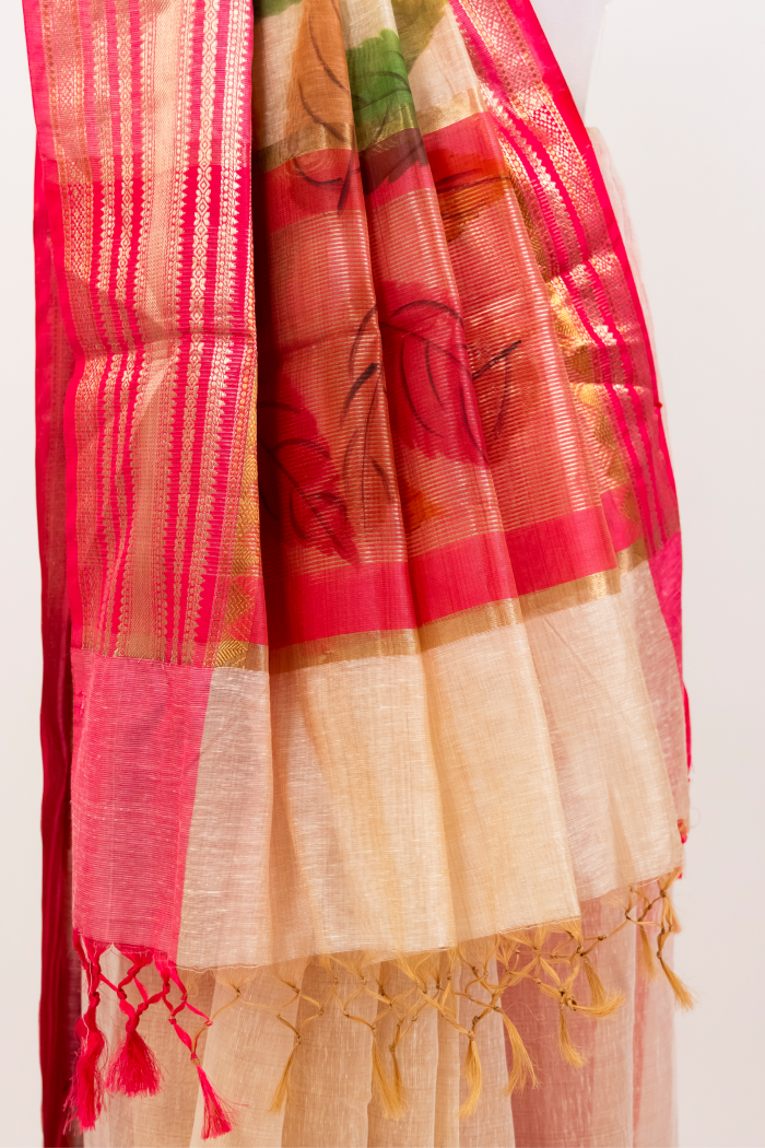 Pure Linen Print Saree