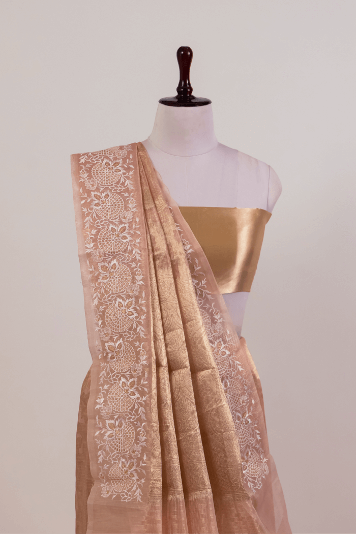 Orange Tissue Jakard Saree
