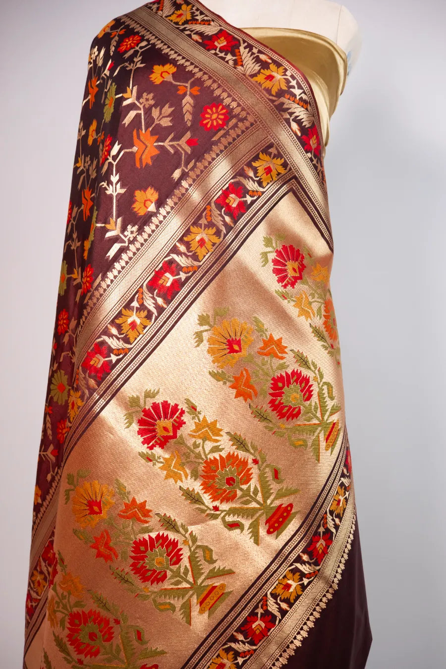 Maroon Kataan Banarasi Meena Jaal Saree
