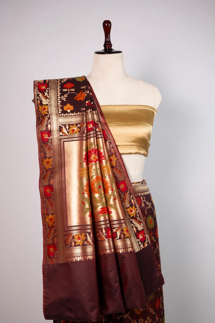 Maroon Kataan Banarasi Meena Jaal Saree