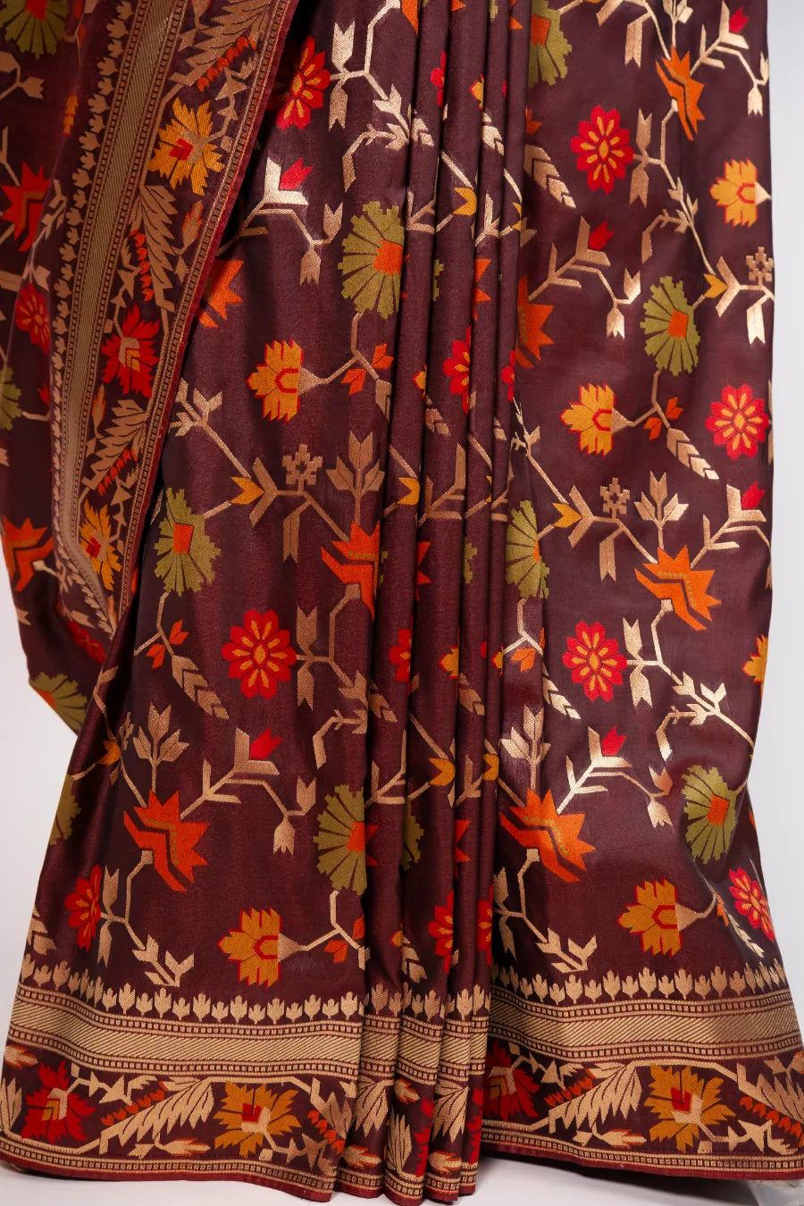 Maroon Kataan Banarasi Meena Jaal Saree