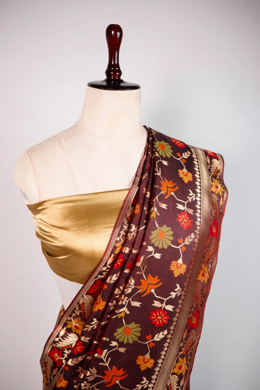 Maroon Kataan Banarasi Meena Jaal Saree