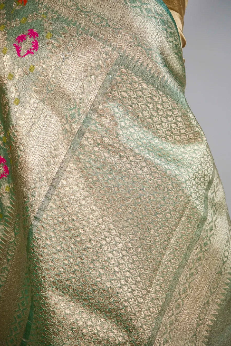 Firozi Kora Meena Banarasi Saree