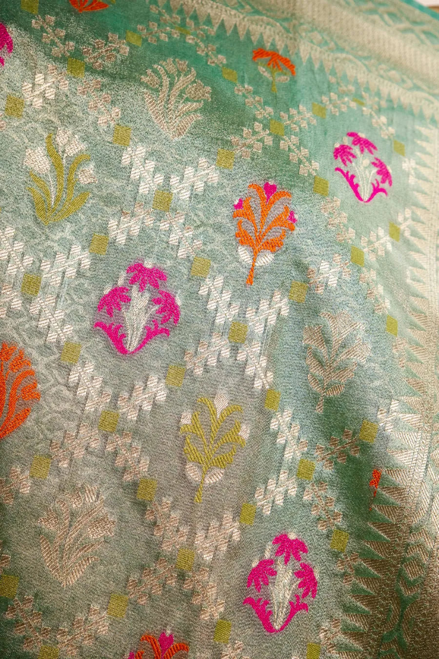 Firozi Kora Meena Banarasi Saree