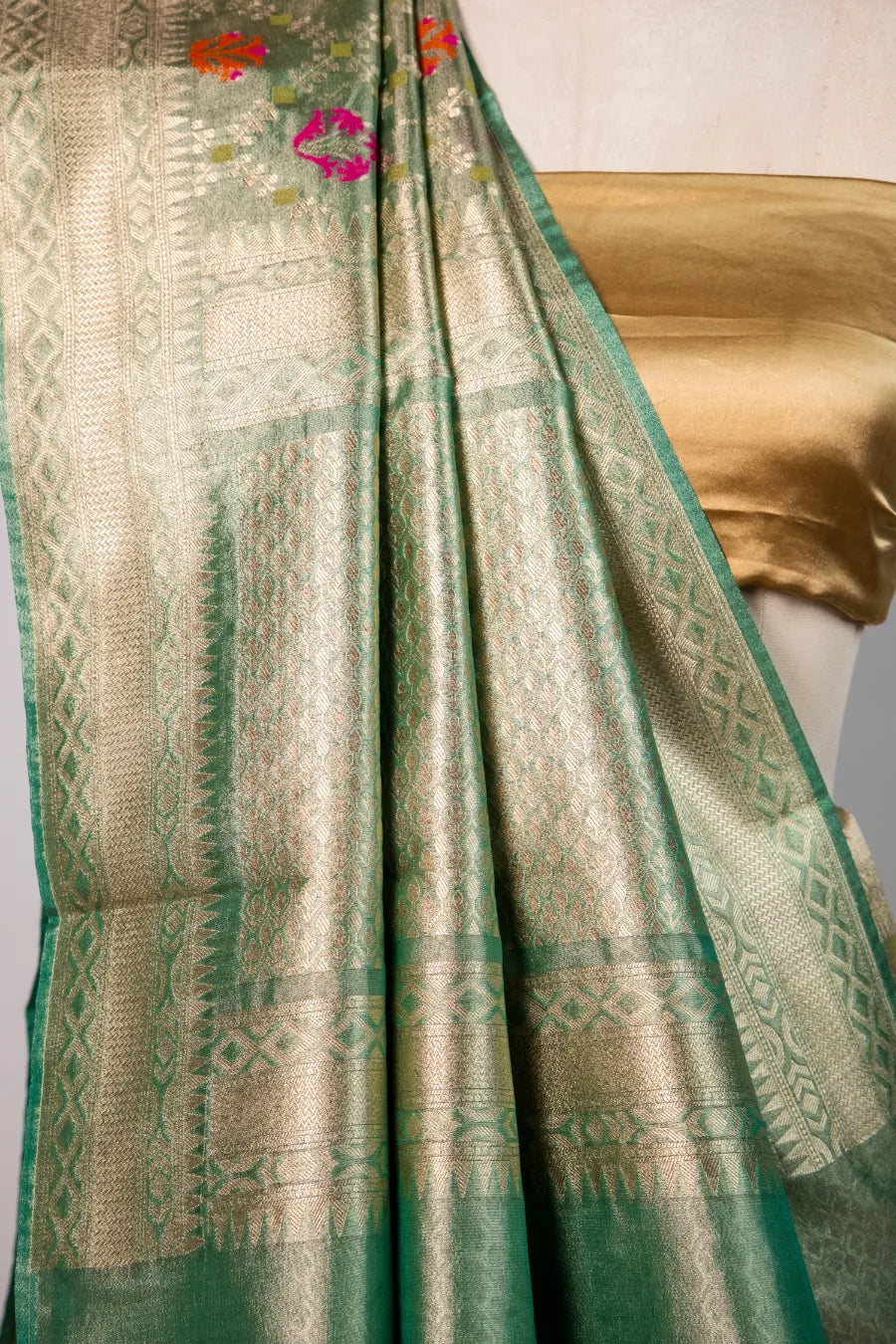 Firozi Kora Meena Banarasi Saree