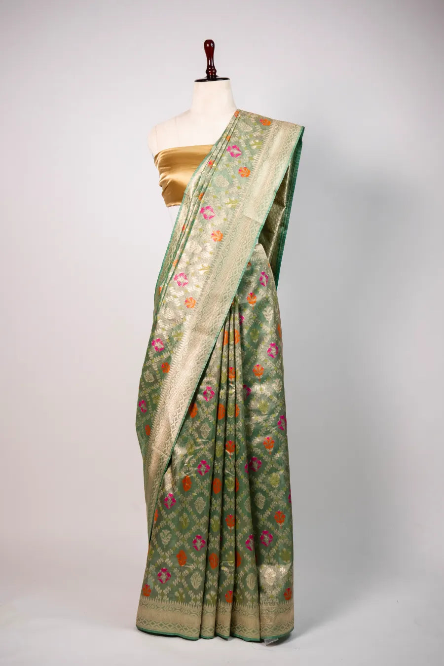 Firozi Kora Meena Banarasi Saree