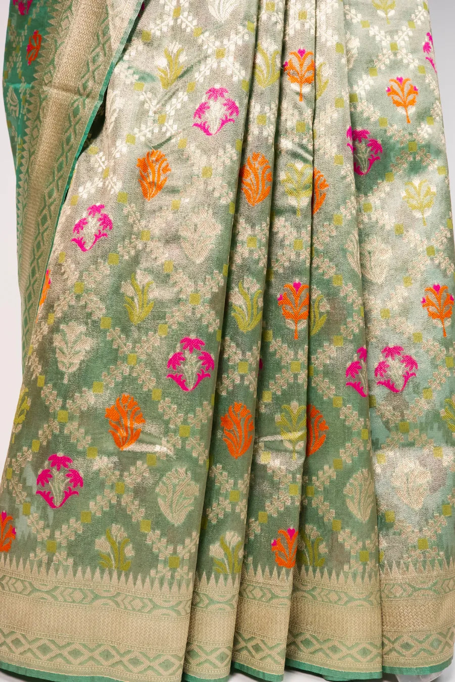 Firozi Kora Meena Banarasi Saree