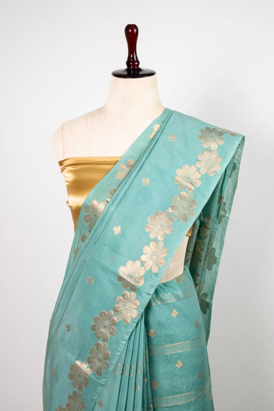 Light Firozi Raw Mango Cotton Saree