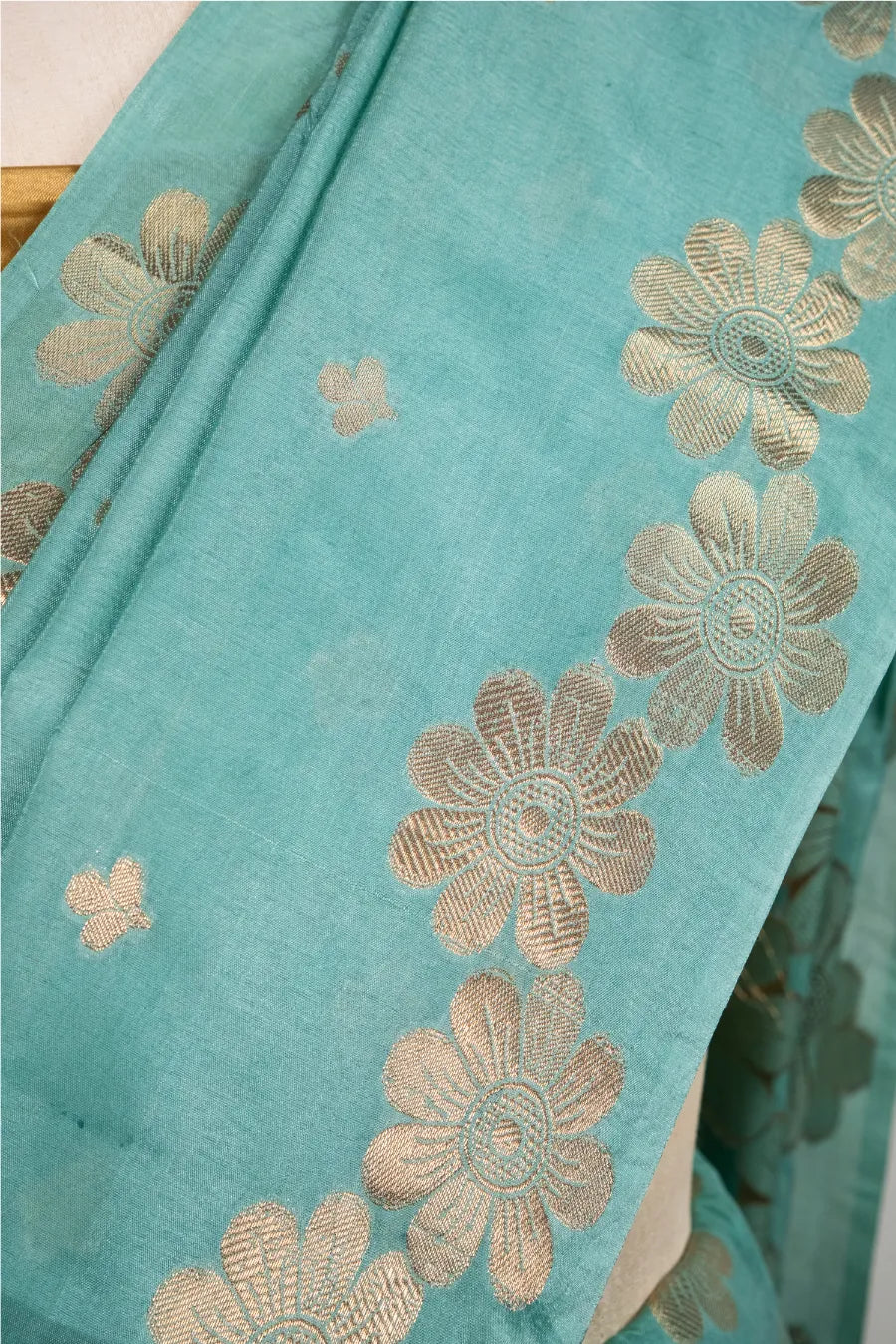 Light Firozi Raw Mango Cotton Saree