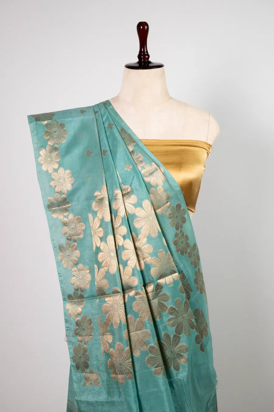 Light Firozi Raw Mango Cotton Saree