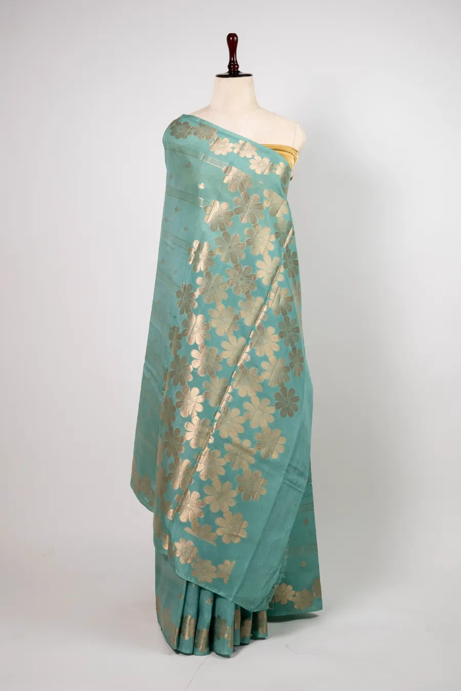 Light Firozi Raw Mango Cotton Saree