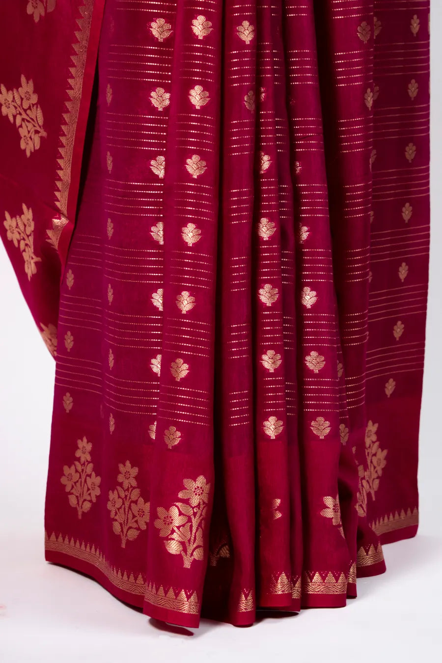 Maroon Raw Mango Cotton Saree