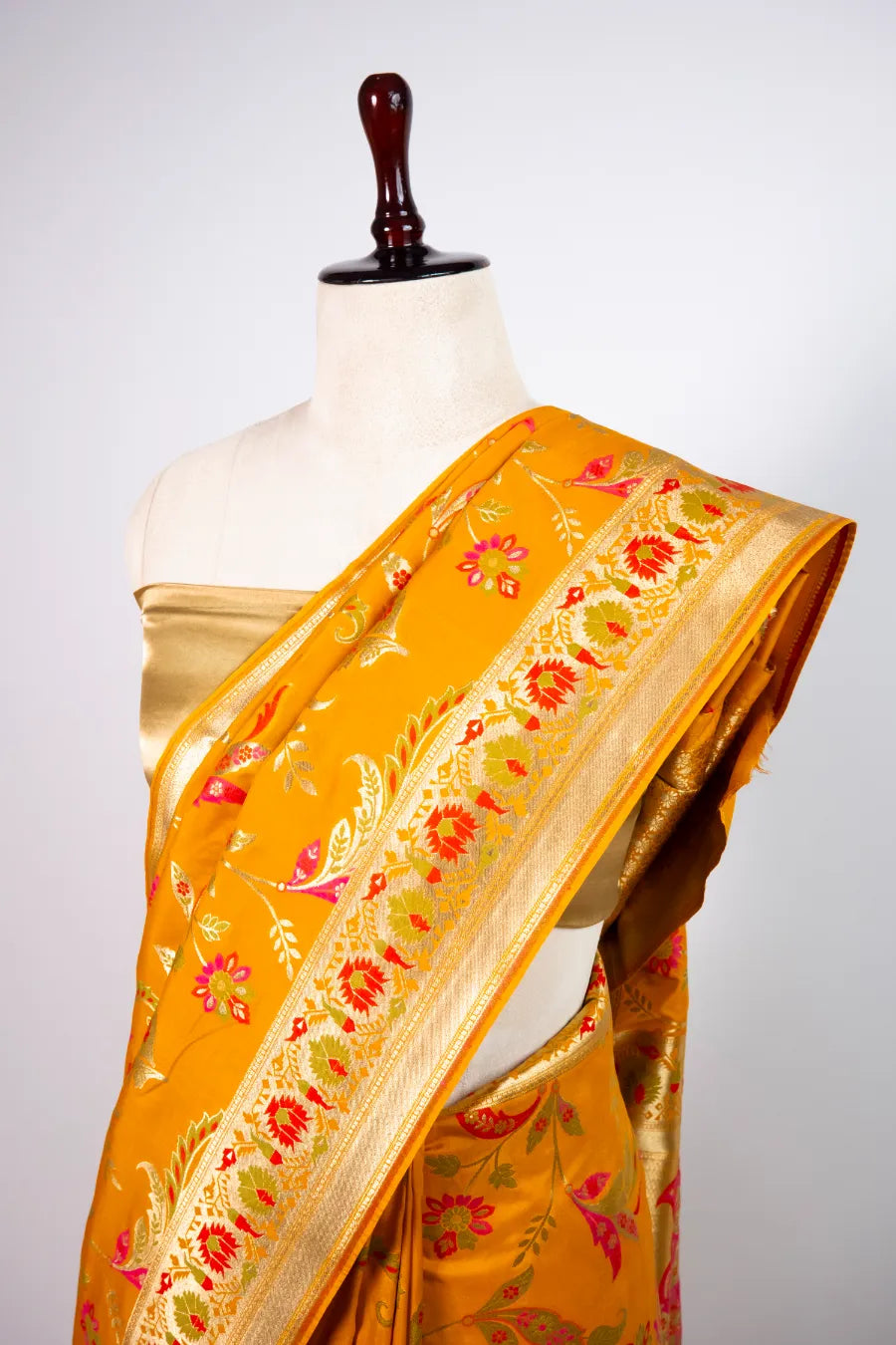 Mustard Silk Meena Banarasi Saree
