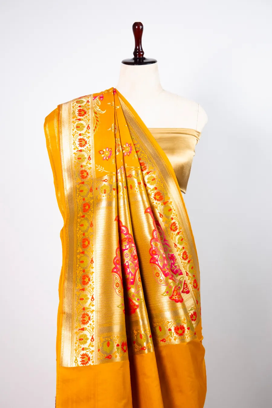 Mustard Silk Meena Banarasi Saree