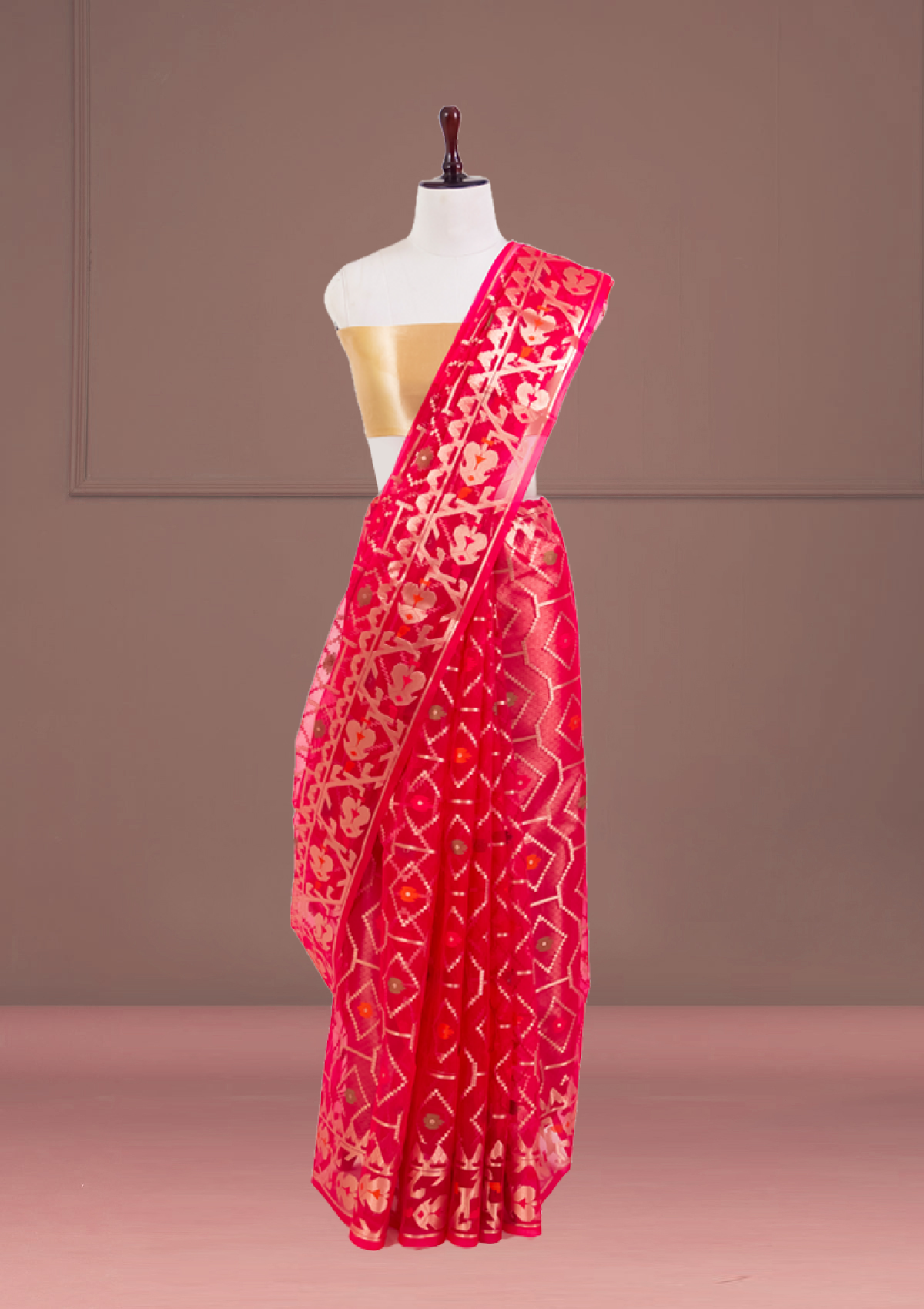 Mahroon Organza Jamdani Saree