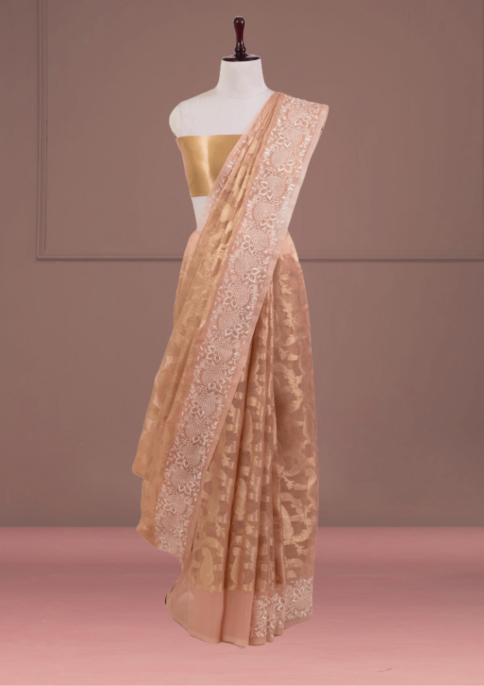 Orange Tissue Jakard Saree