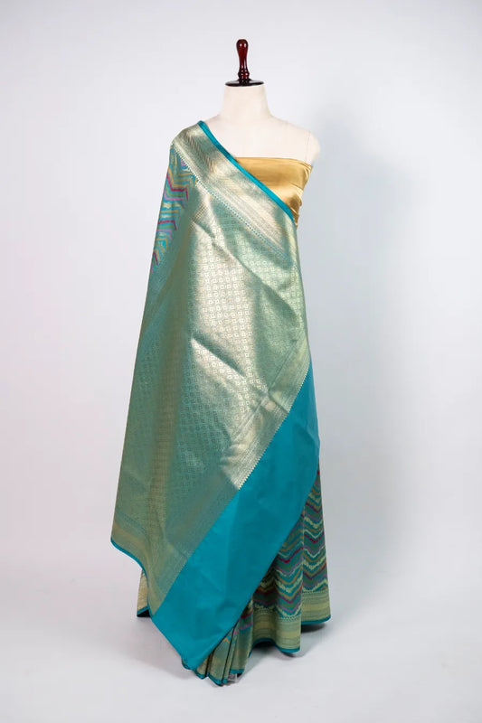 Firozi Kataan Zigzag Banarasi Meena Saree
