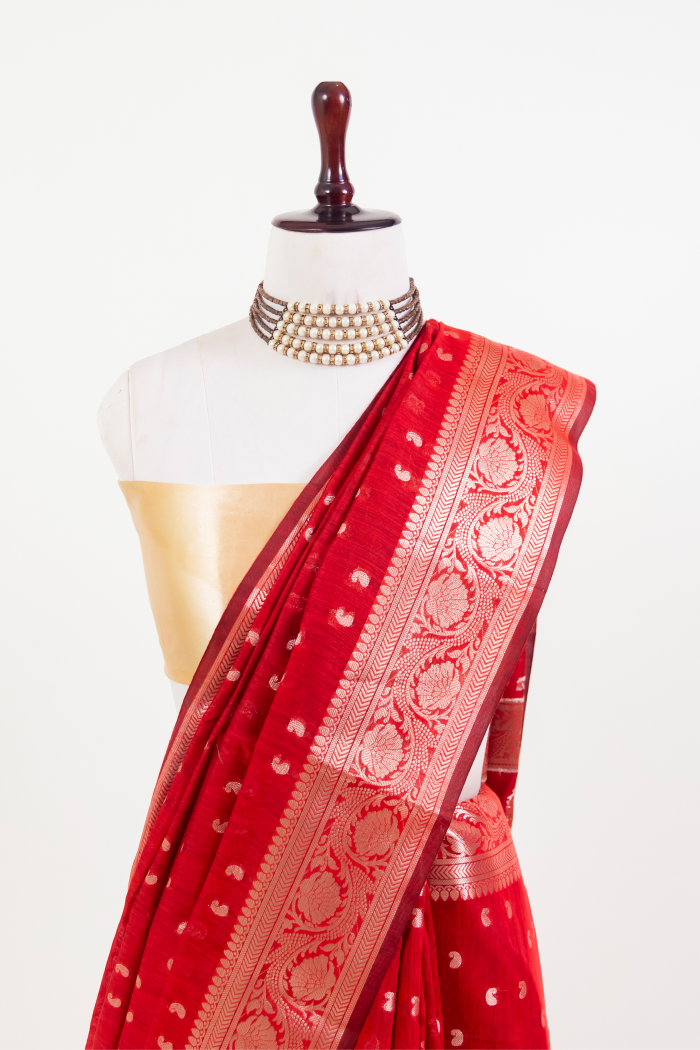 Mahroon Ekraili Cotton  Banarasi pattern jakard saree