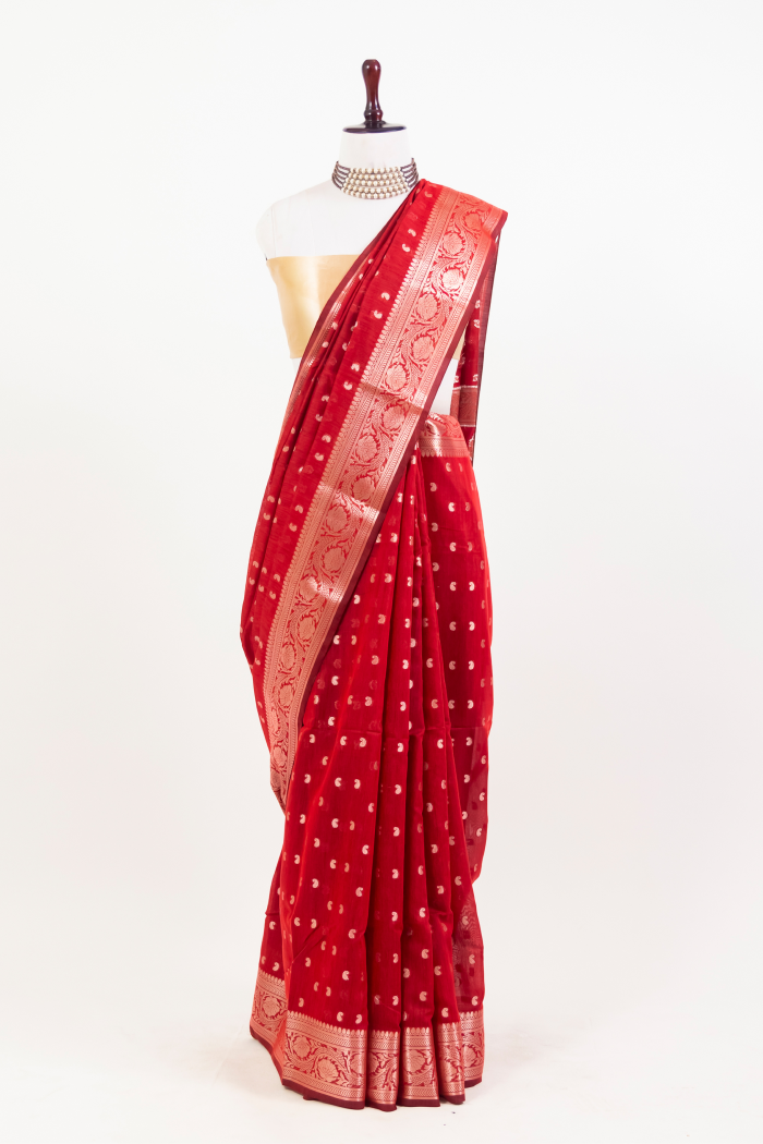 Mahroon Ekraili Cotton  Banarasi pattern jakard saree