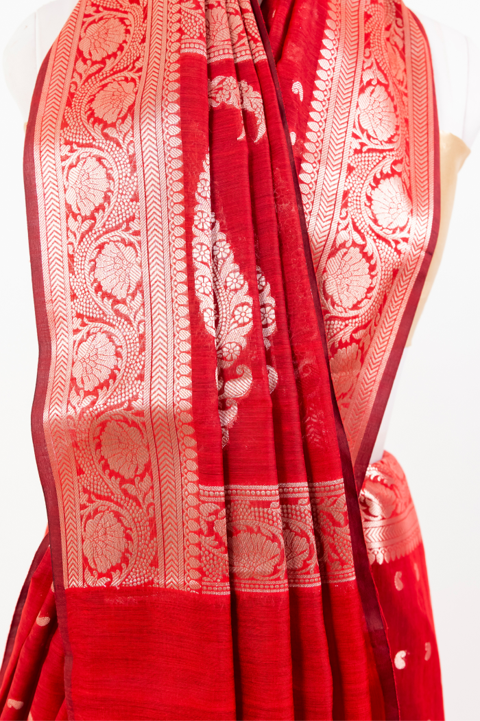 Mahroon Ekraili Cotton  Banarasi pattern jakard saree