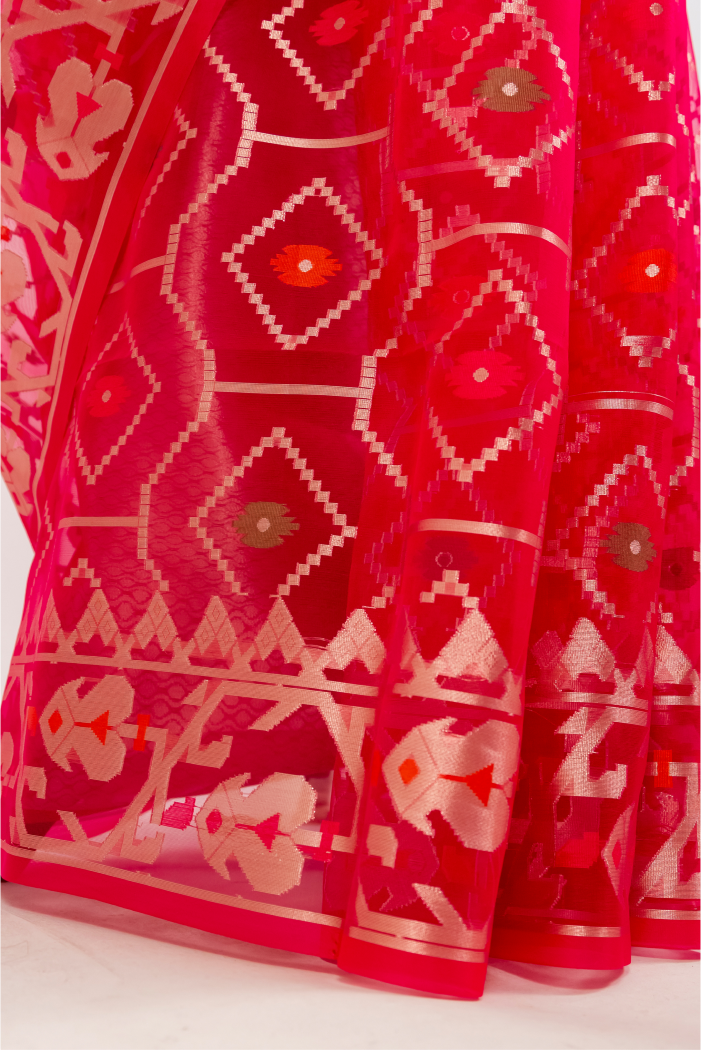 Mahroon Organza Jamdani Saree