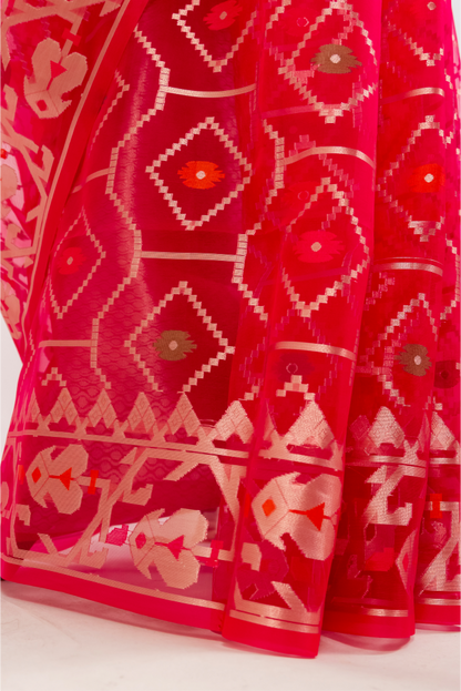 Mahroon Organza Jamdani Saree