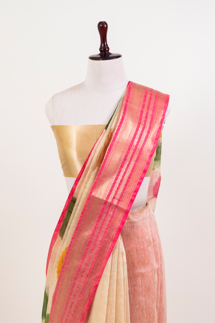 Pure Linen Print Saree