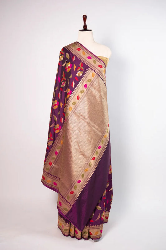 Purple Kataan Banarasi Meena Saree