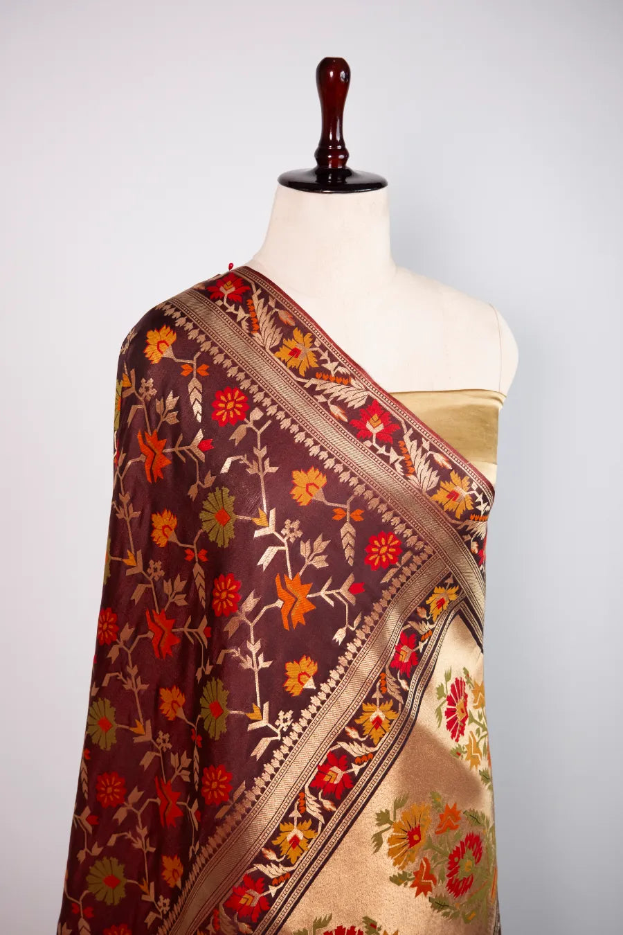 Maroon Kataan Banarasi Meena Jaal Saree