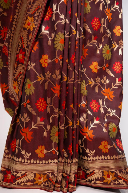 Maroon Kataan Banarasi Meena Jaal Saree