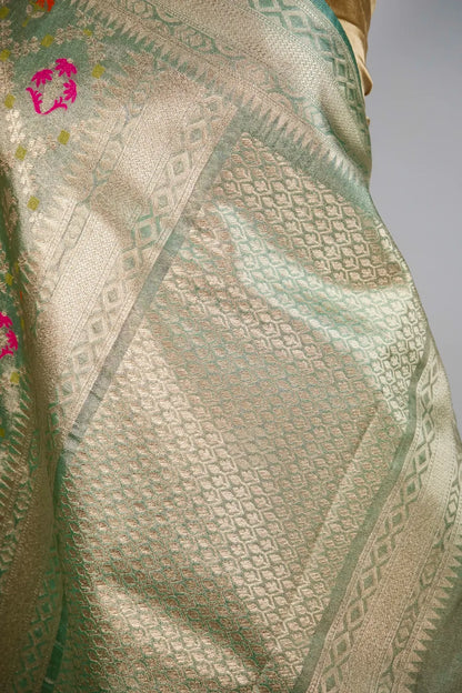 Firozi Kora Meena Banarasi Saree