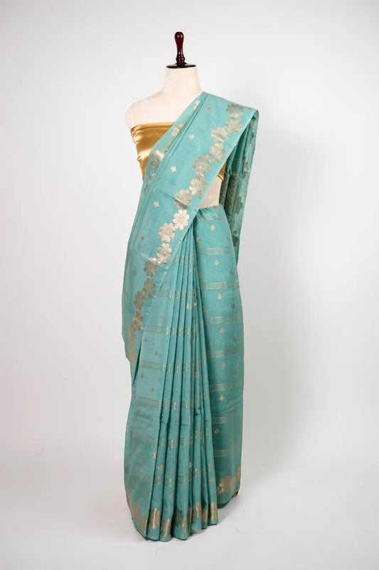 Light Firozi Raw Mango Cotton Saree
