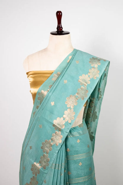 Light Firozi Raw Mango Cotton Saree