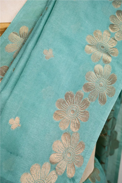 Light Firozi Raw Mango Cotton Saree
