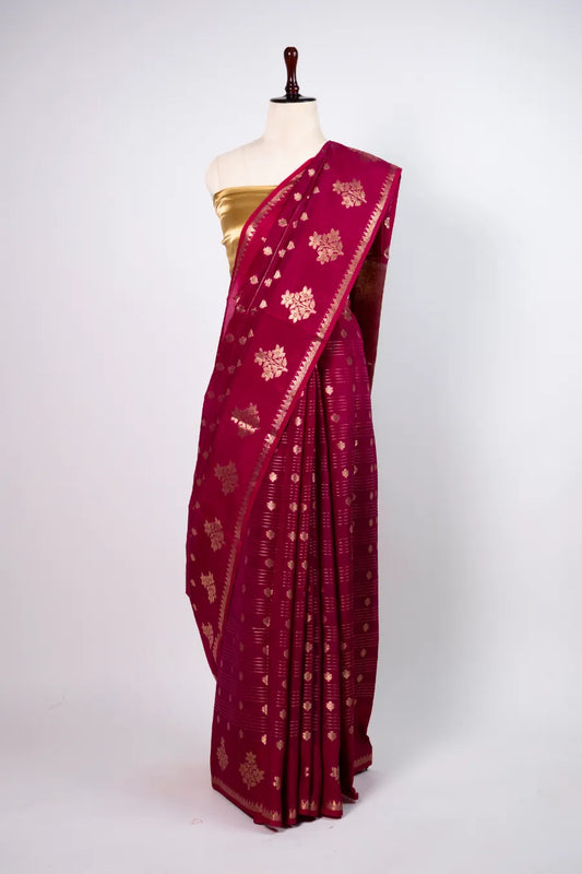 Maroon Raw Mango Cotton Saree