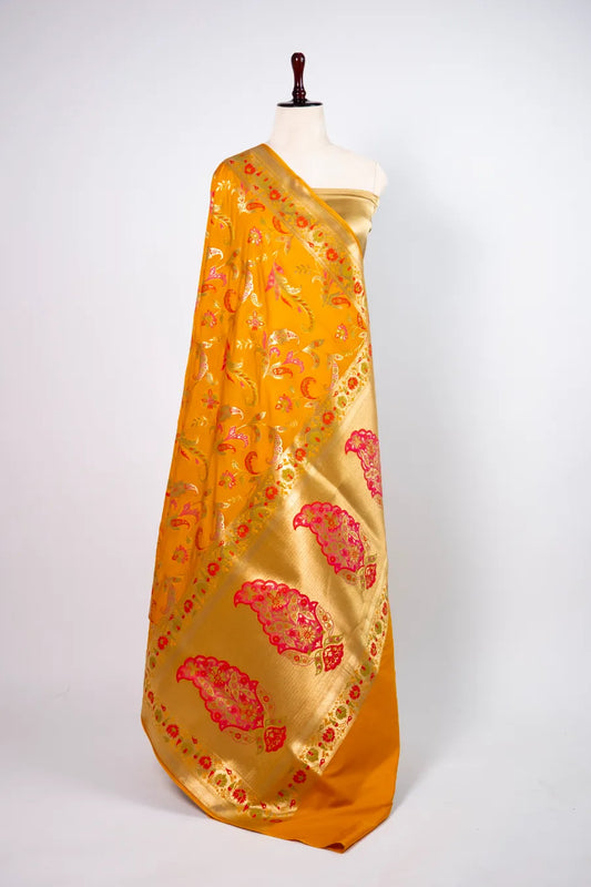 Mustard Silk Meena Banarasi Saree