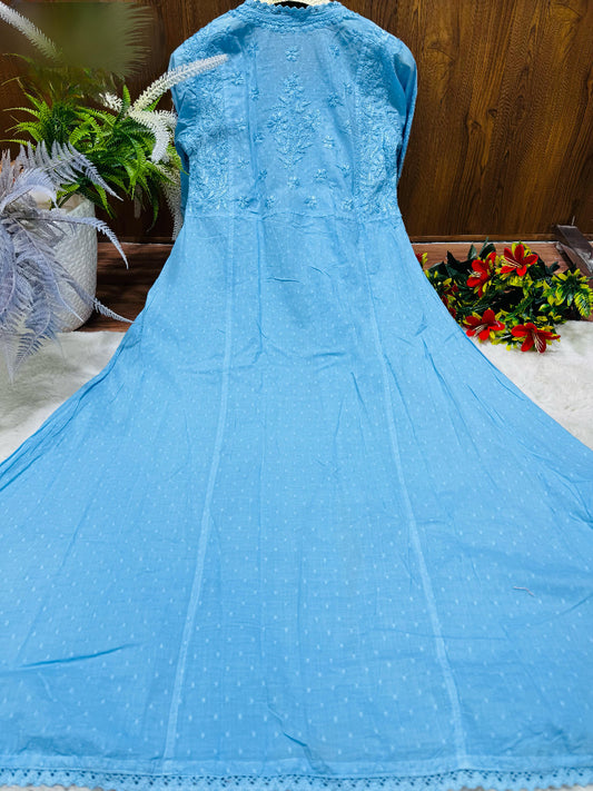 Lucknowi Chikankari Premium Dolby Cotton Dori Angrakha