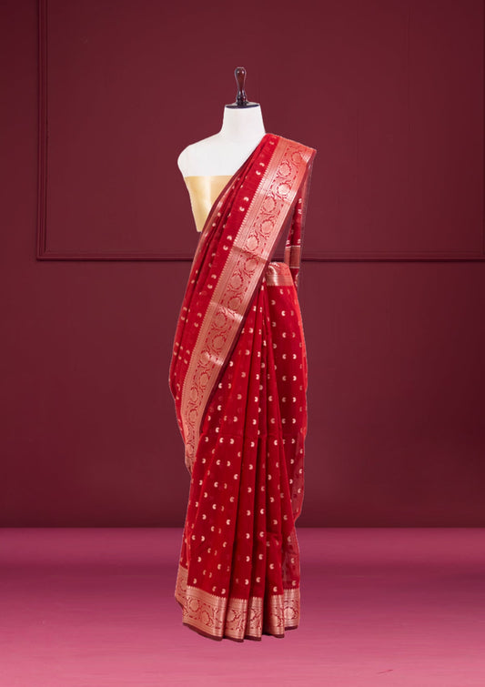 Mahroon Ekraili Cotton  Banarasi pattern jakard saree