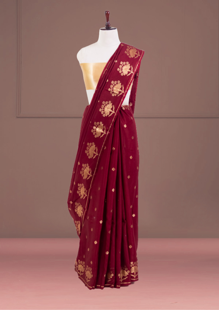 Mahroon Raw Mango Diable Saree