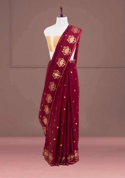 Mahroon Raw Mango Diable Saree