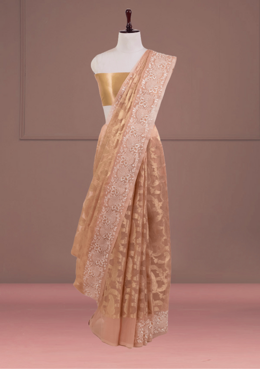 Orange Tissue Jakard Saree